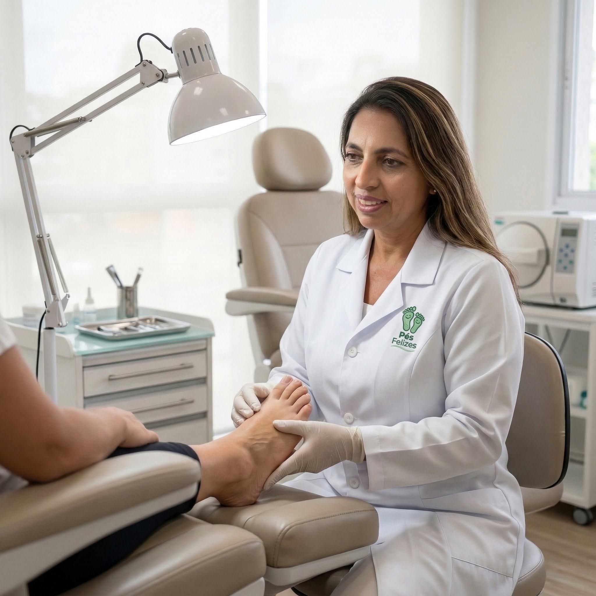 Dra. Mônica realizando atendimento de podologia